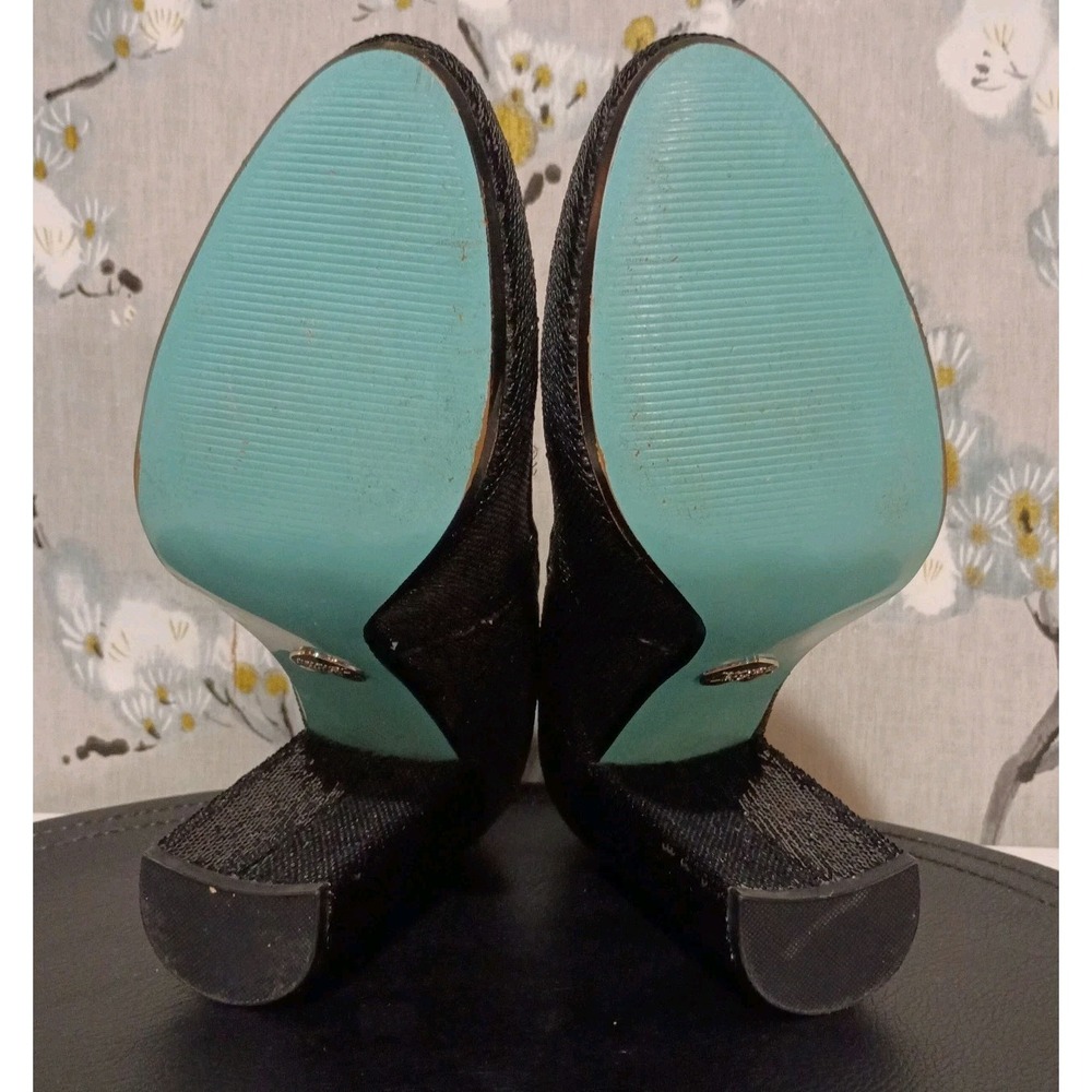 Betsey Johnson SB-Lou Black Sequin Chunky Heels Size 9.5 Shiny Sexy‎ Pumps - Picture 5 of 15